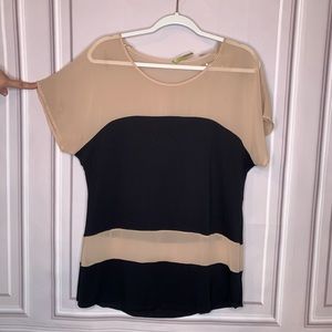 West Kei, sheer & black color block top. Size L